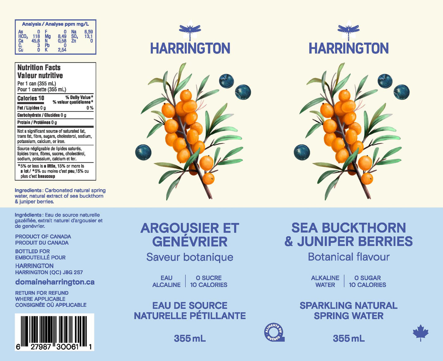 Eau pétillante botanique argousier & baie de genévrier - 4 canettes