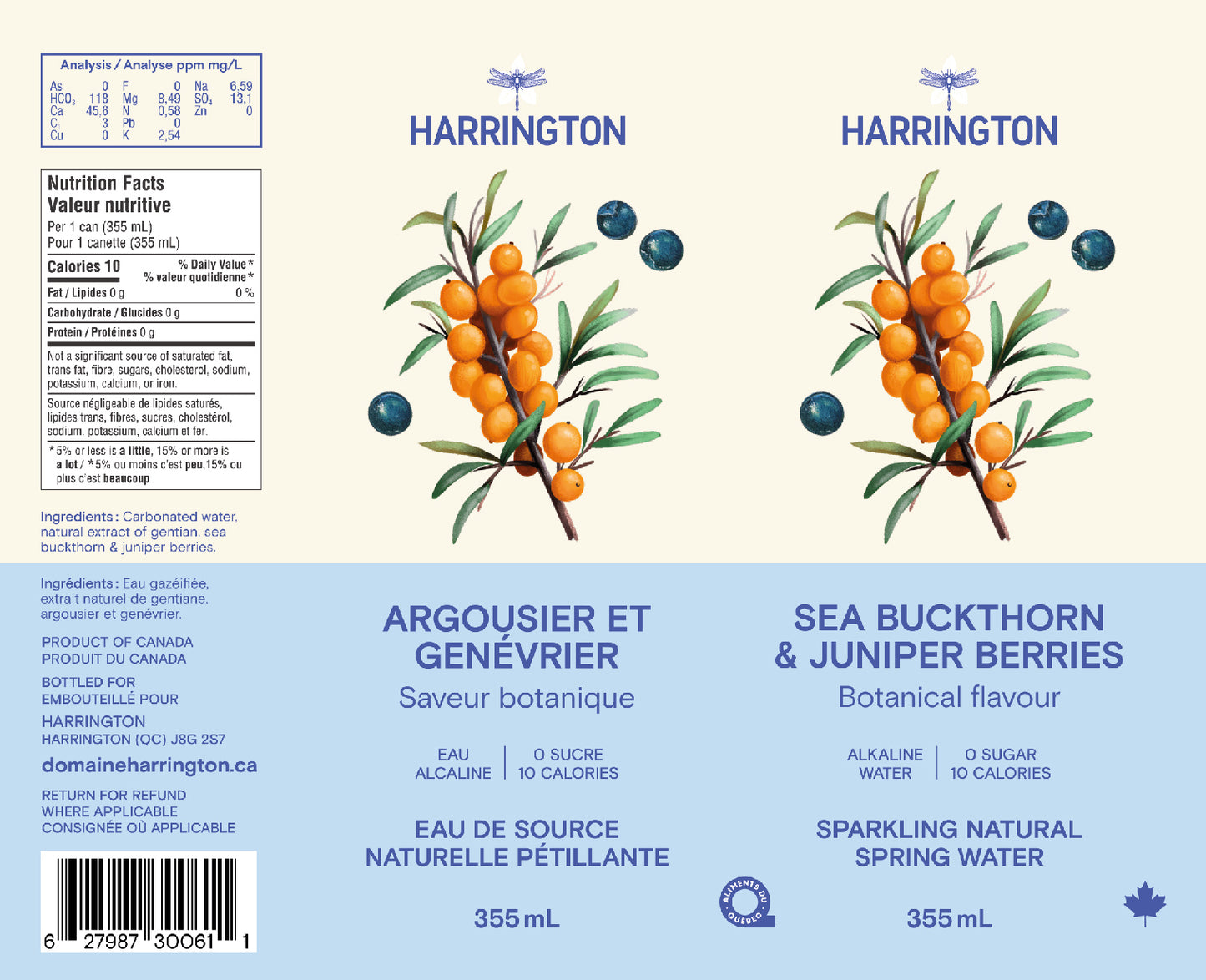 Eau pétillante botanique argousier & Baie de genévrier_Harrington_informations