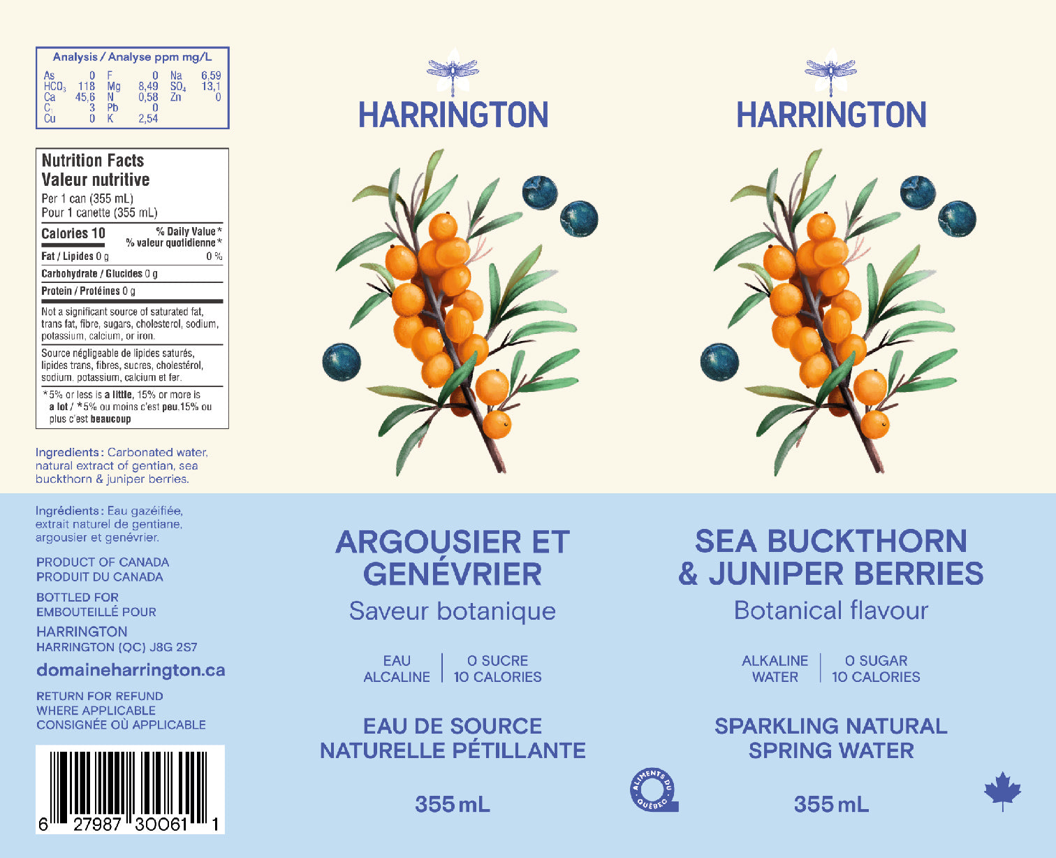 Eau pétillante botanique argousier & Baie de genévrier_Harrington_informations