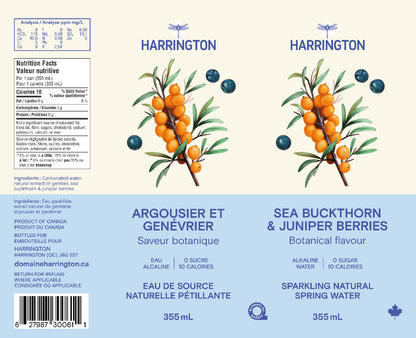 Eau pétillante botanique argousier & Baie de genévrier_Harrington_informations