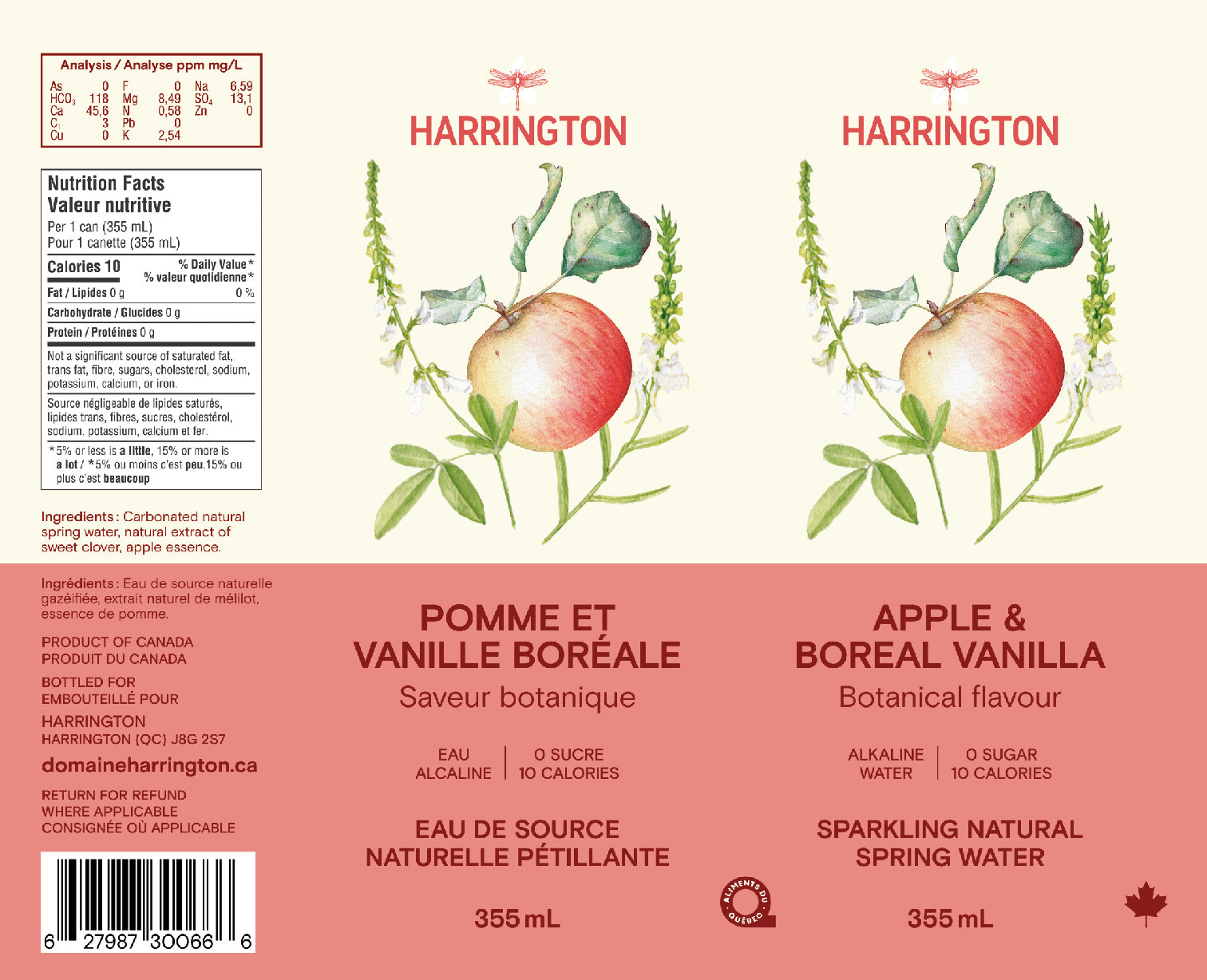 Eau pétillante botanique pomme & vanille boréale_harrington_infos