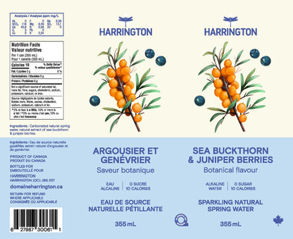 Eau pétillante botanique argousier & baie de genévrier - 4 canettes