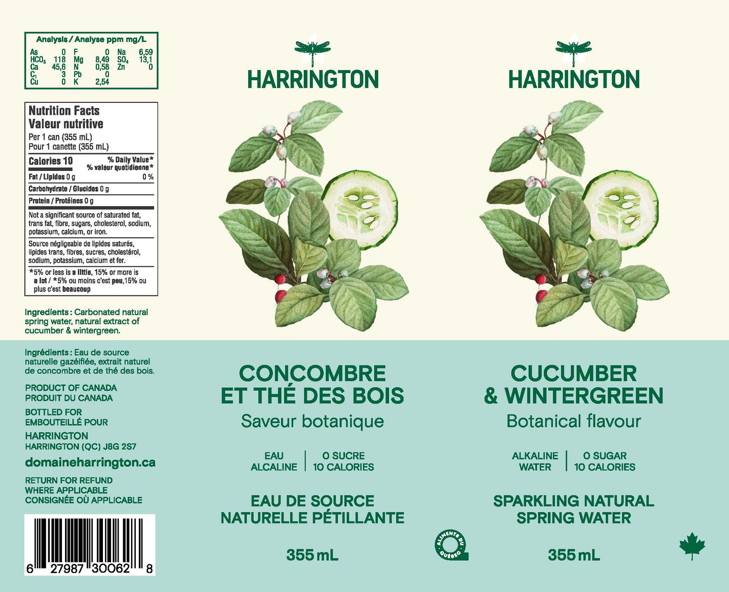 Eau pétillante botanique concombre & thé des bois - 4 canettes