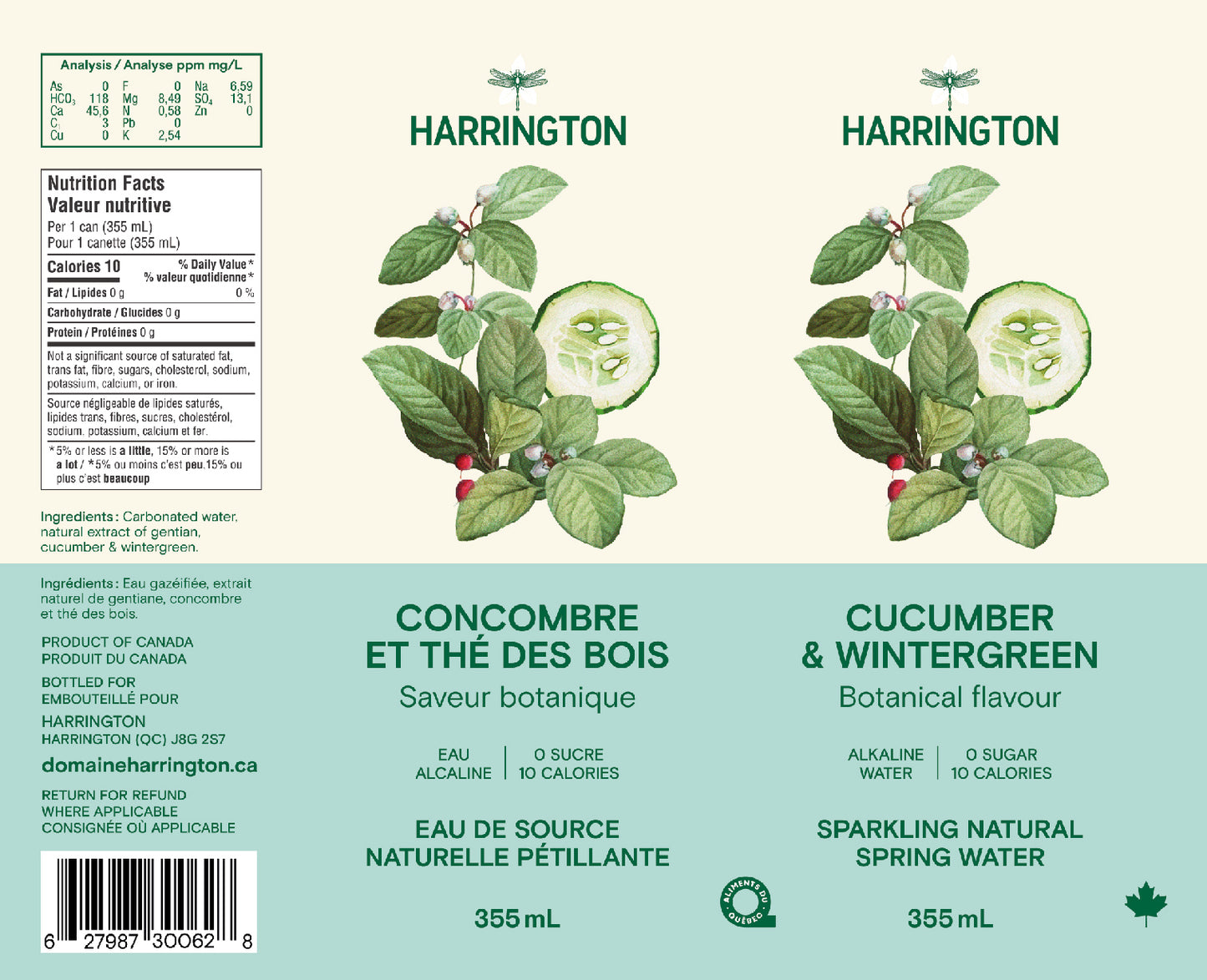 Eau pétillante botanique concombre & thé des bois - 4 canettes